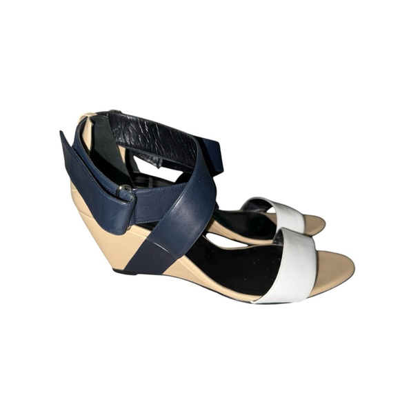 Women's Pierre Hardy Wedge Color Block Sandals, Tan, White & Blue, Size 39 (9) - Picture 3 of 6